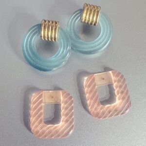 Vintage Lucite Interchangeable Earrings Gold Pink Blue by Avon wear 3 ways!